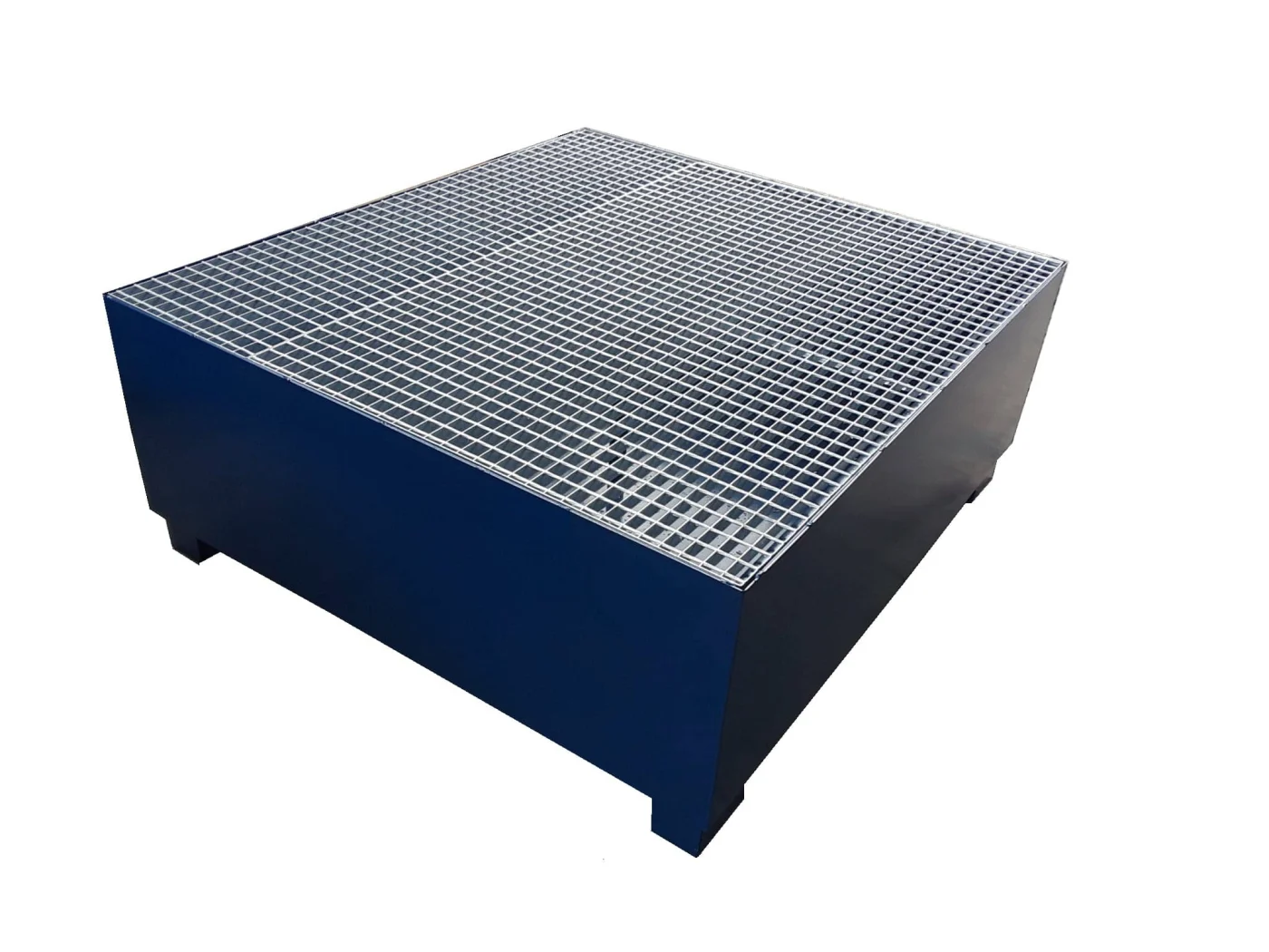 Cubeta colectora metálica de 1.000 litros con tramex electrosoldado azul