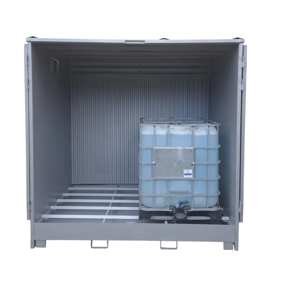 Caseta para 2 IBC de 1.000 litros. Fabricaciones metálicas