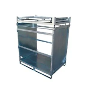 Contenedor metálico desmontable o plegable sobre la base, fabricado por Carros PF