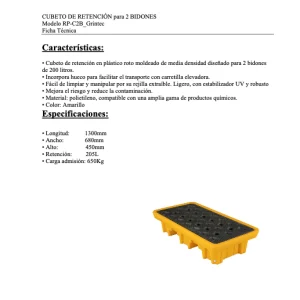 Ficha tecnica cubeto de retencion para 2 bidones