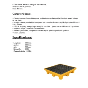 Ficha tecnica cubeto de retencion para 2 bidones